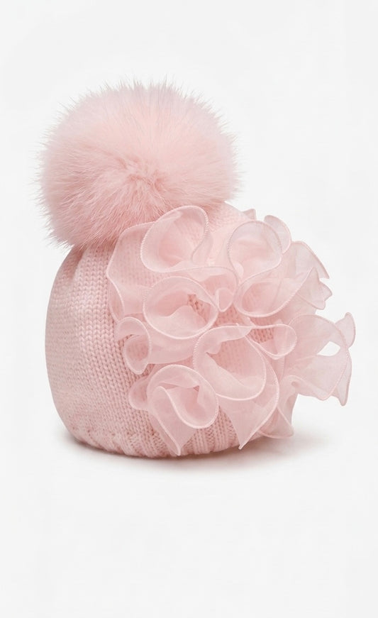 PRE ORDER - Bimbalo pink fur ruffle hat