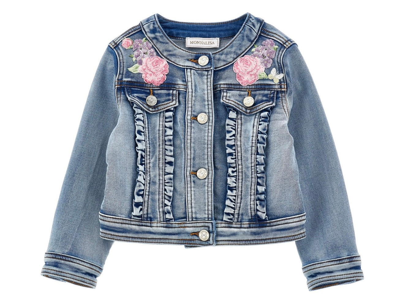 PRE ORDER - monnalisa pink floral dark wash denim jacket