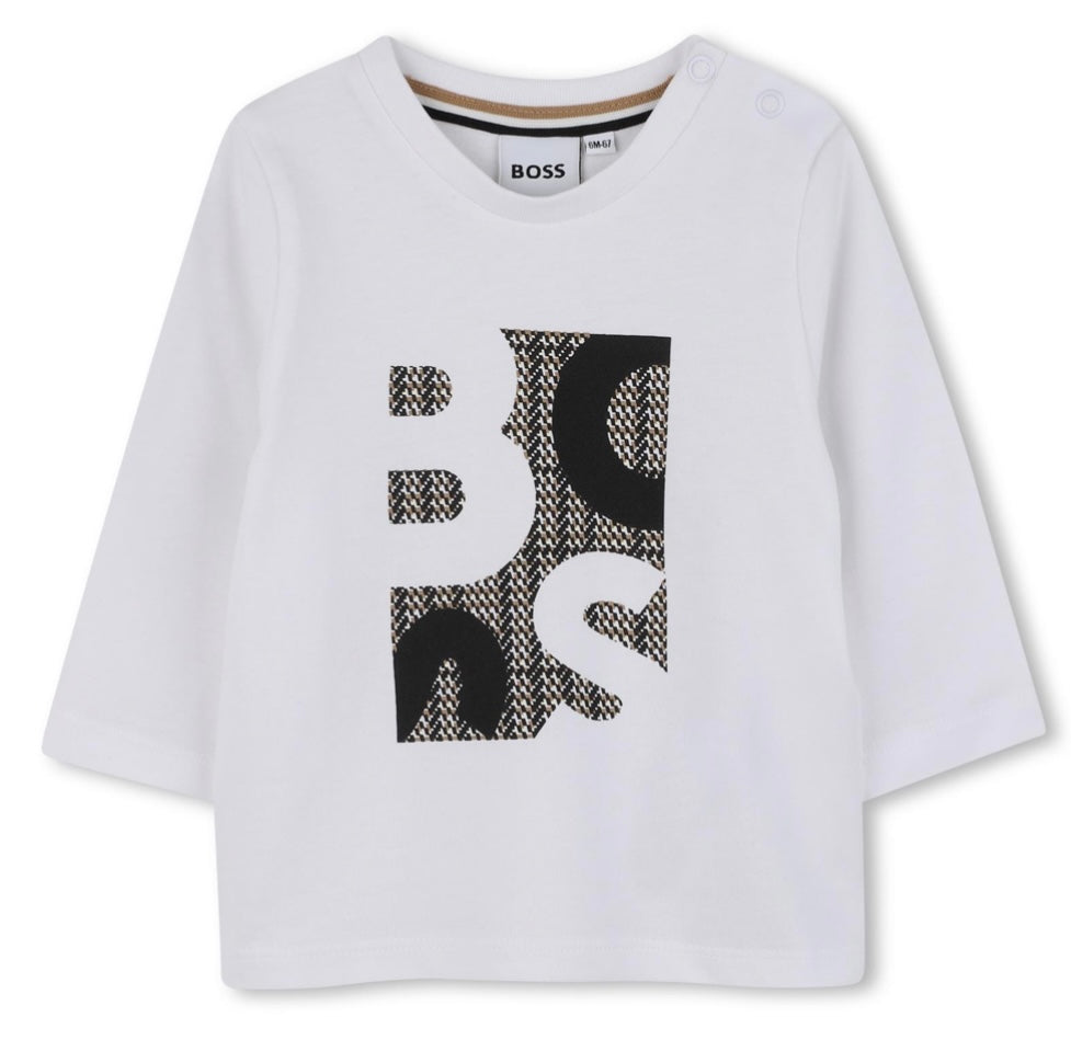 Boss white with beige & black box logo T-shirt
