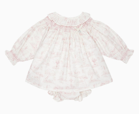 Deolinda pink tulle print smocked dress set