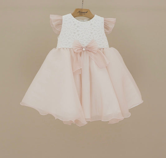 Ninnoah peach lace chiffon dress