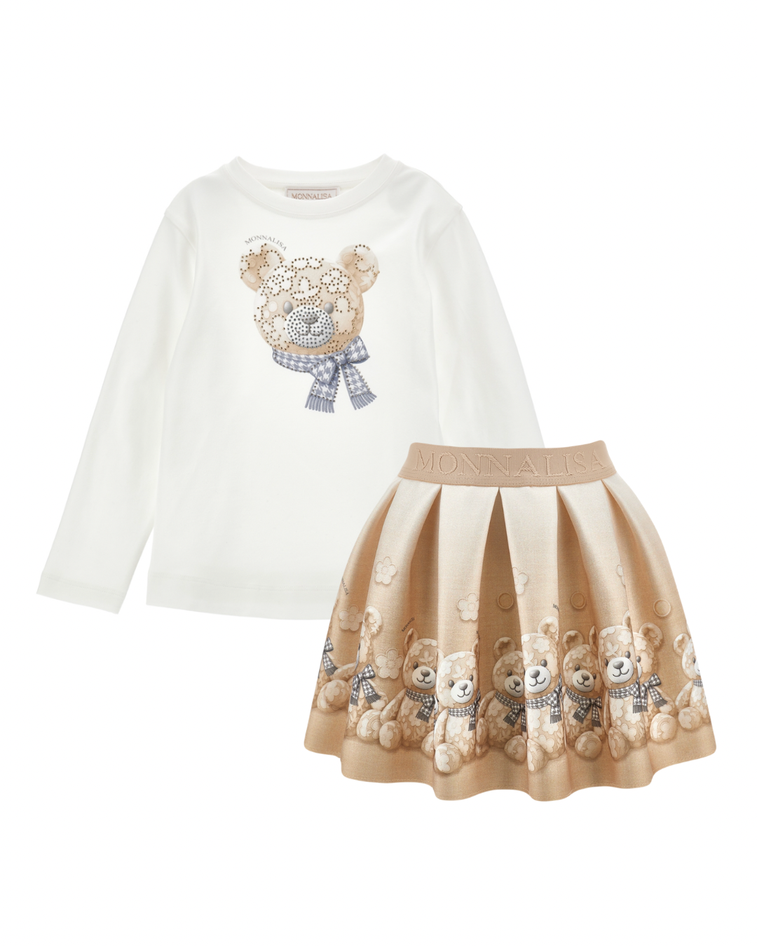 PRE ORDER - monnalisa beige teddy skirt set