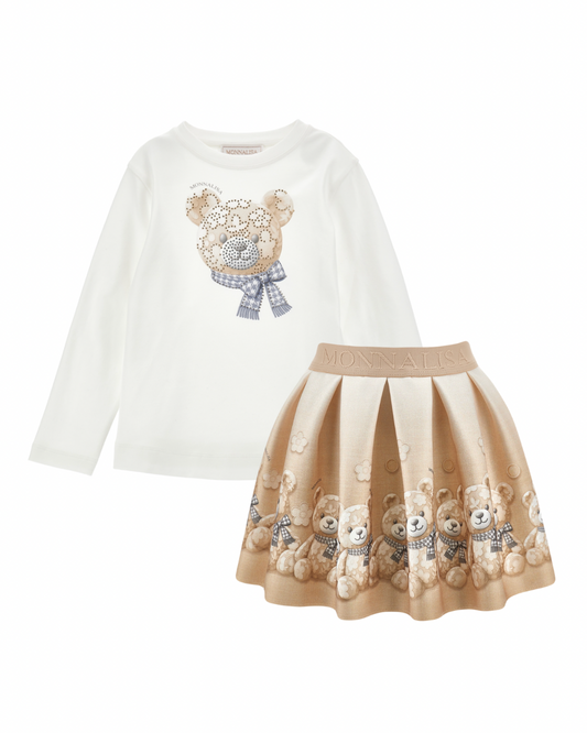 PRE ORDER - monnalisa beige teddy skirt set