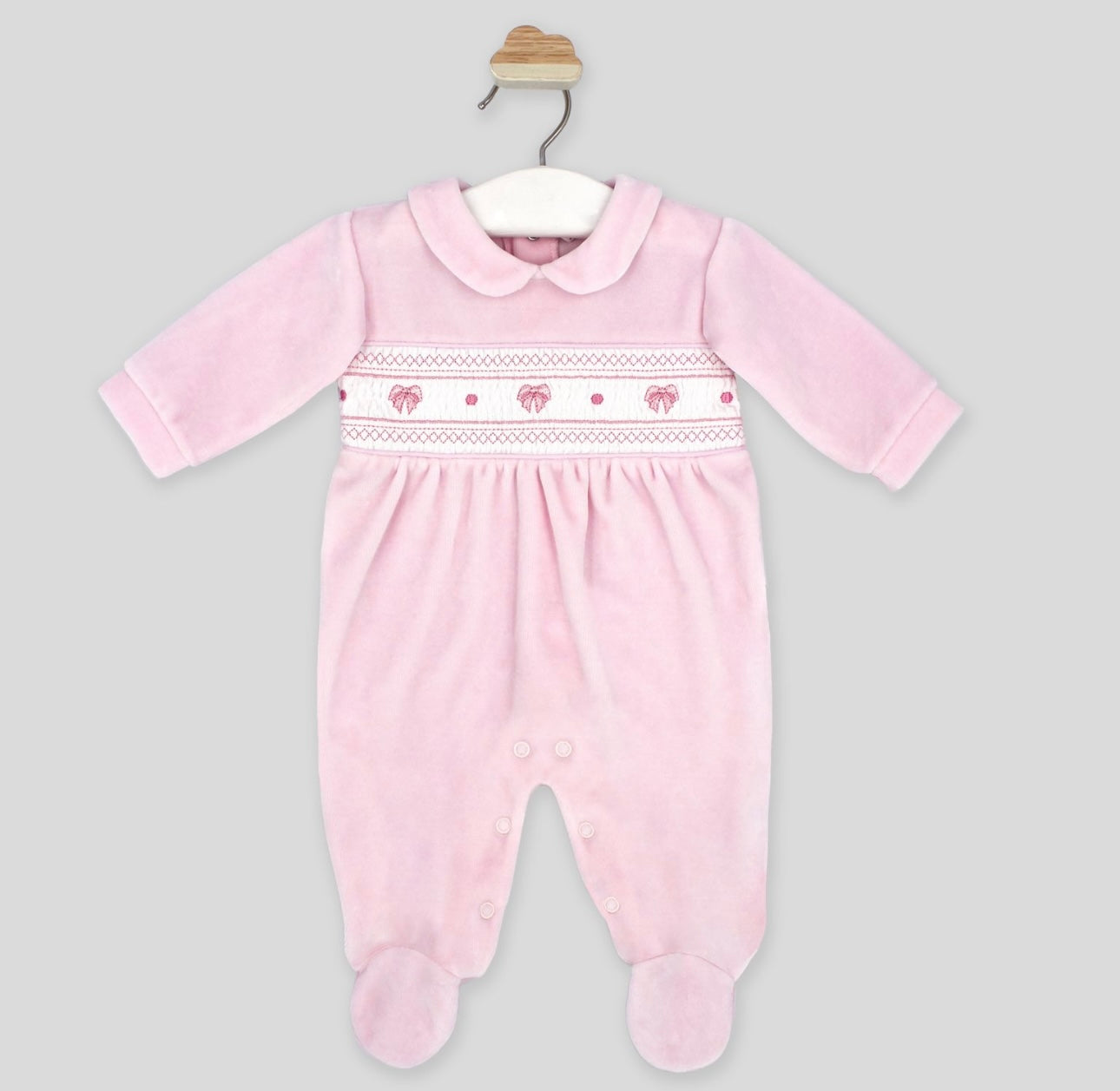 Rapife pink velour smocked baby grow