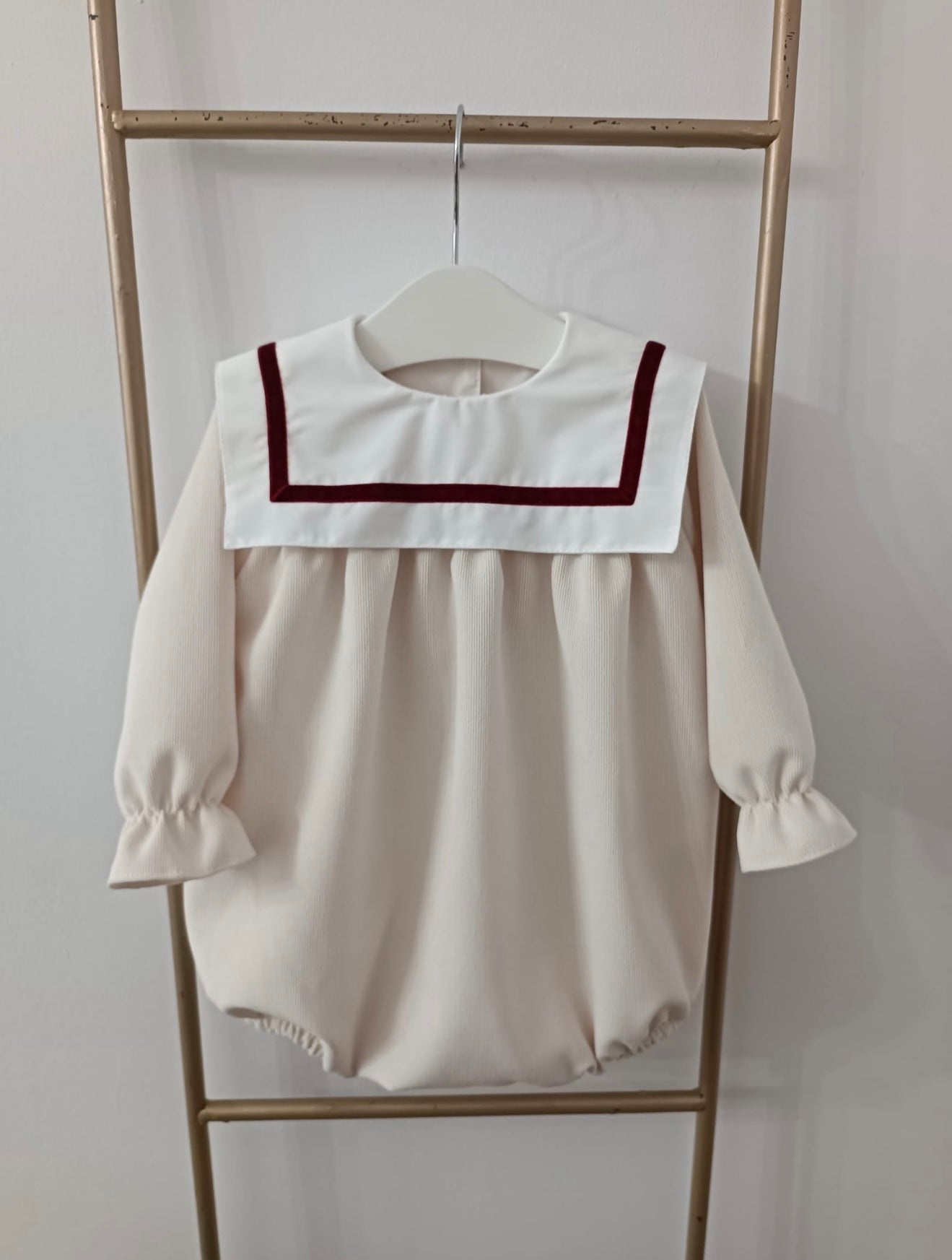 Puro mimo beige & red bibbed romper