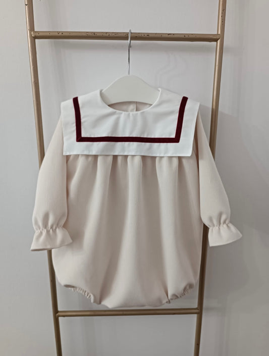 Puro mimo beige & red bibbed romper