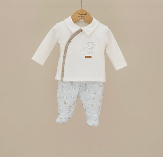 PRE ORDER - Ninnaoh blue & white hot air balloon legging set