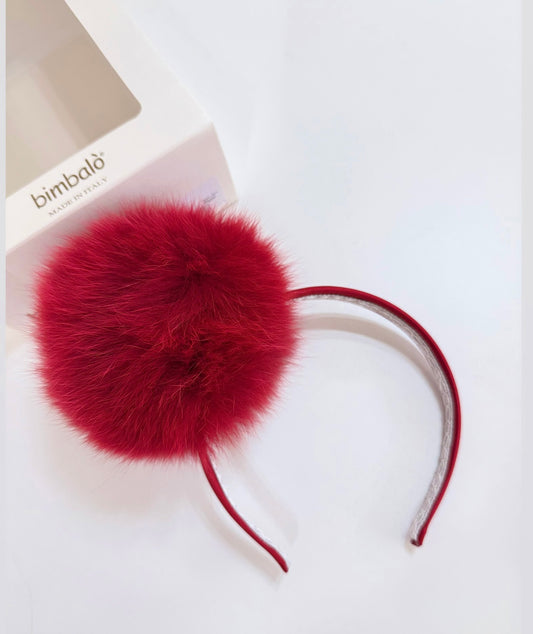 Bimbalo red fur Pom Pom headband