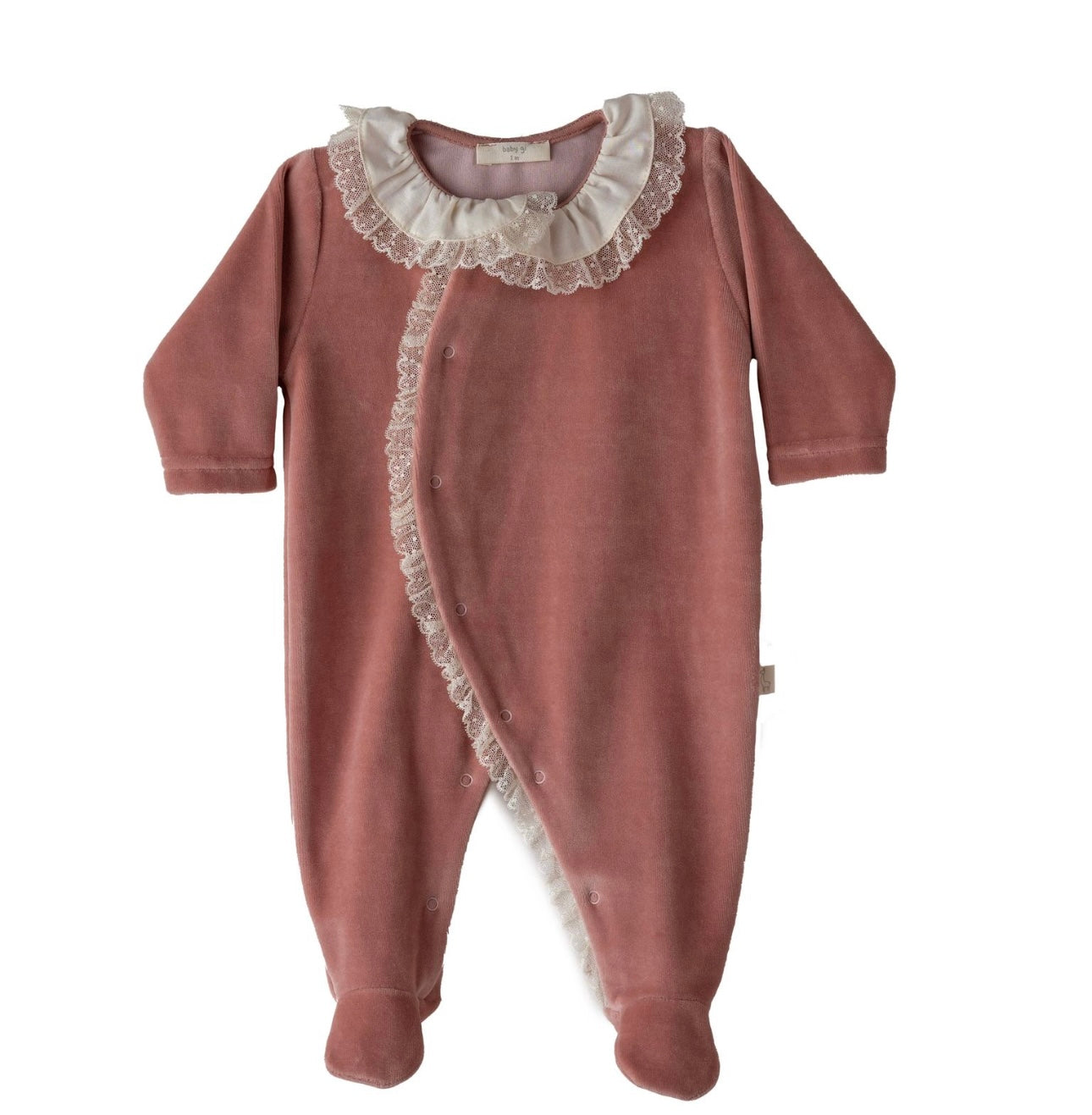 Baby Gi old rose velour lace baby grow