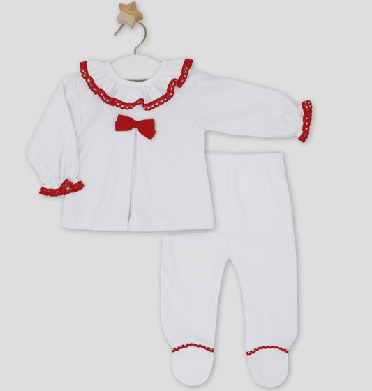 Rapife white & red frilled 2 piece pyjama set