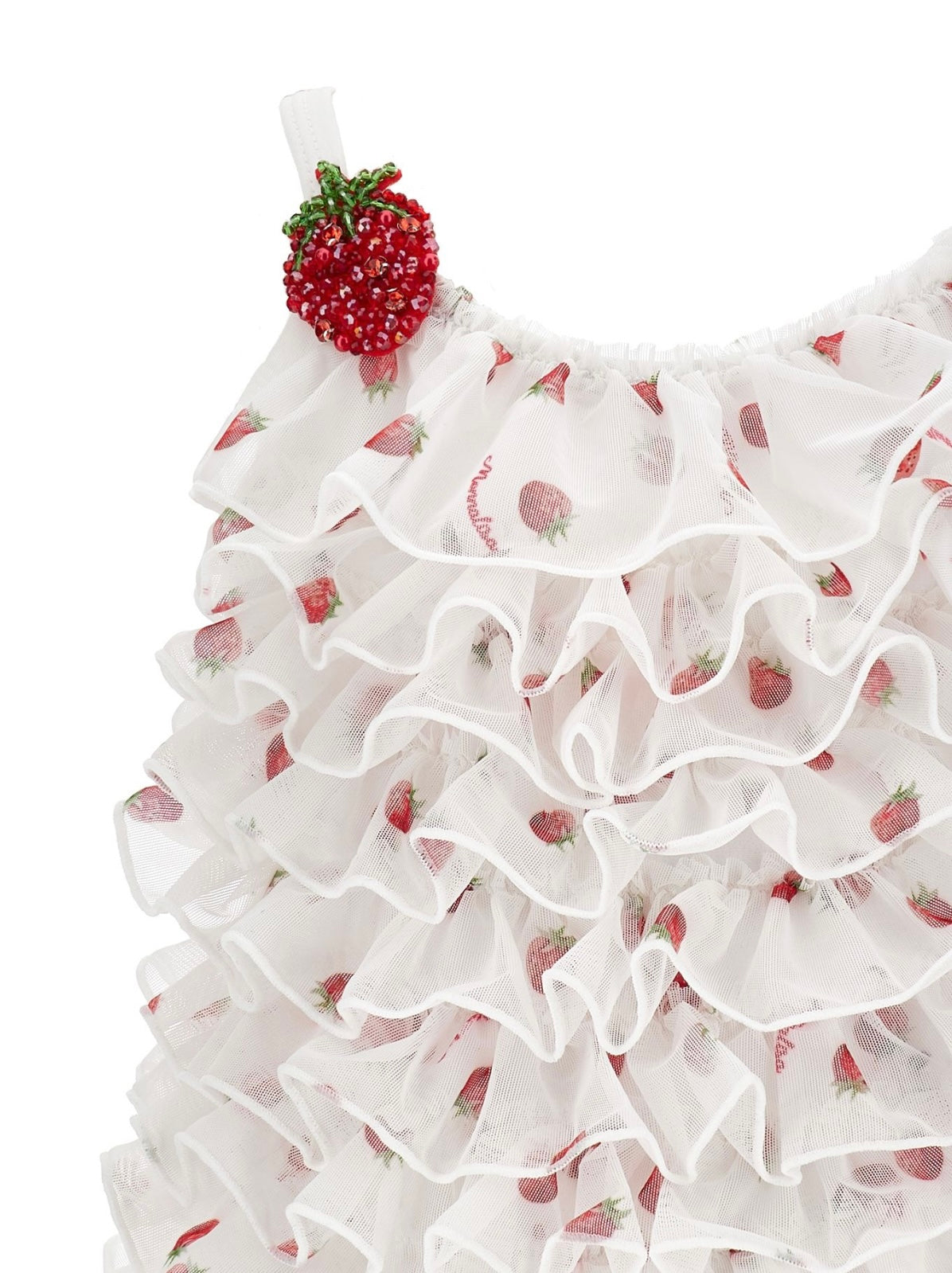 PRE ORDER - monnalisa white strawberry frilled tulle swimsuit
