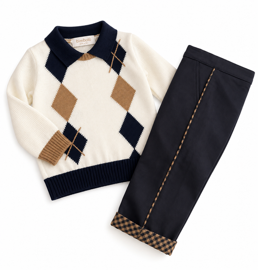 Bimbalo navy & beige jumper & trouser set