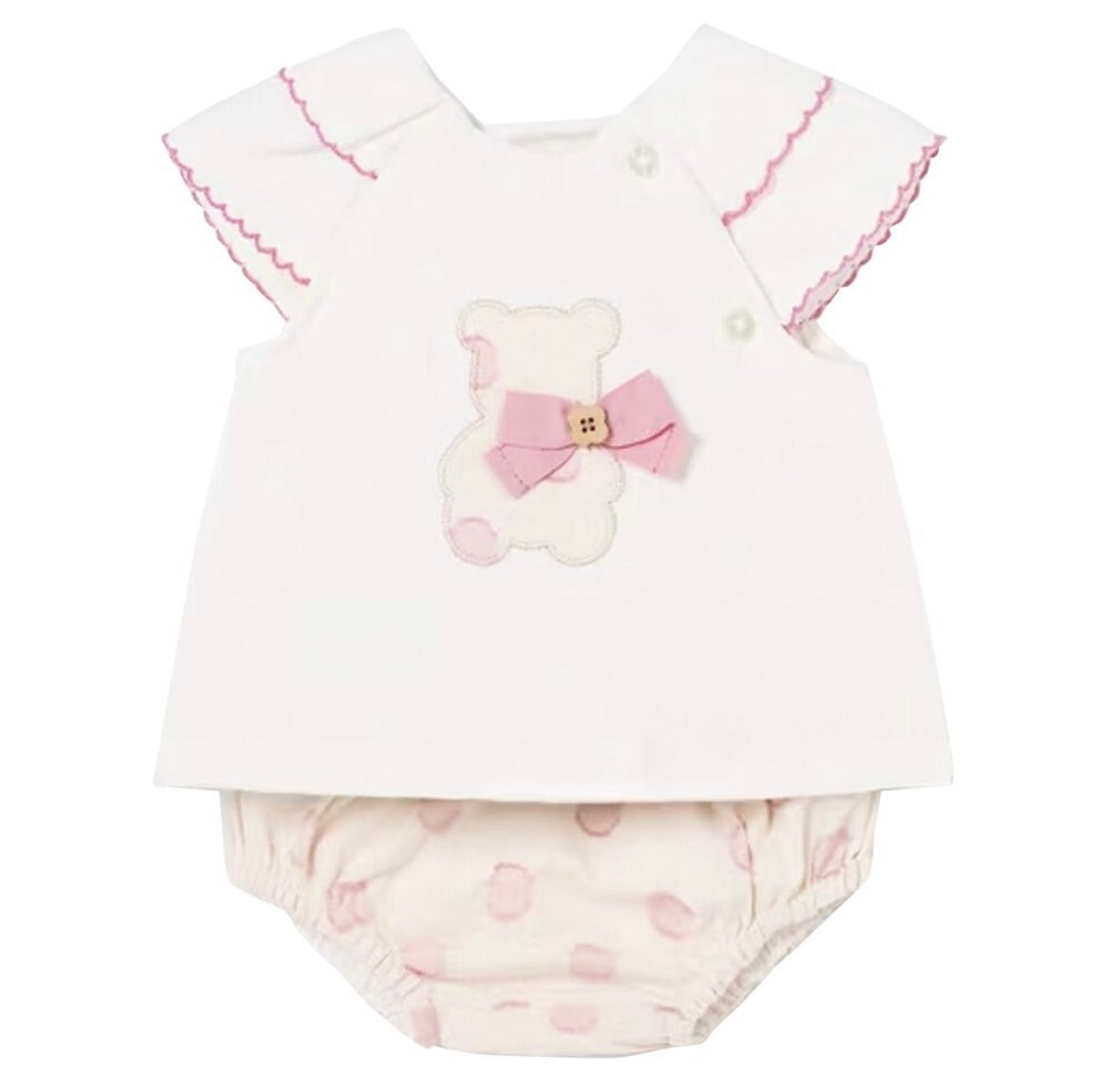 Mayoral girls white & pink teddy bear short set