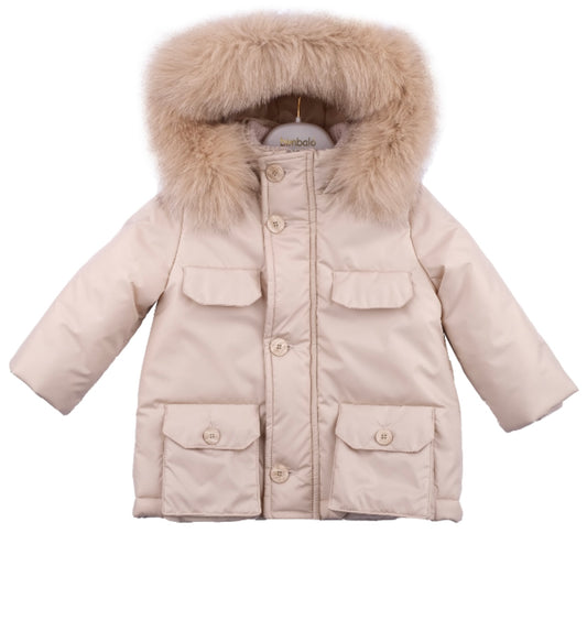 Bimbalo boys beige fur hood puffer coat