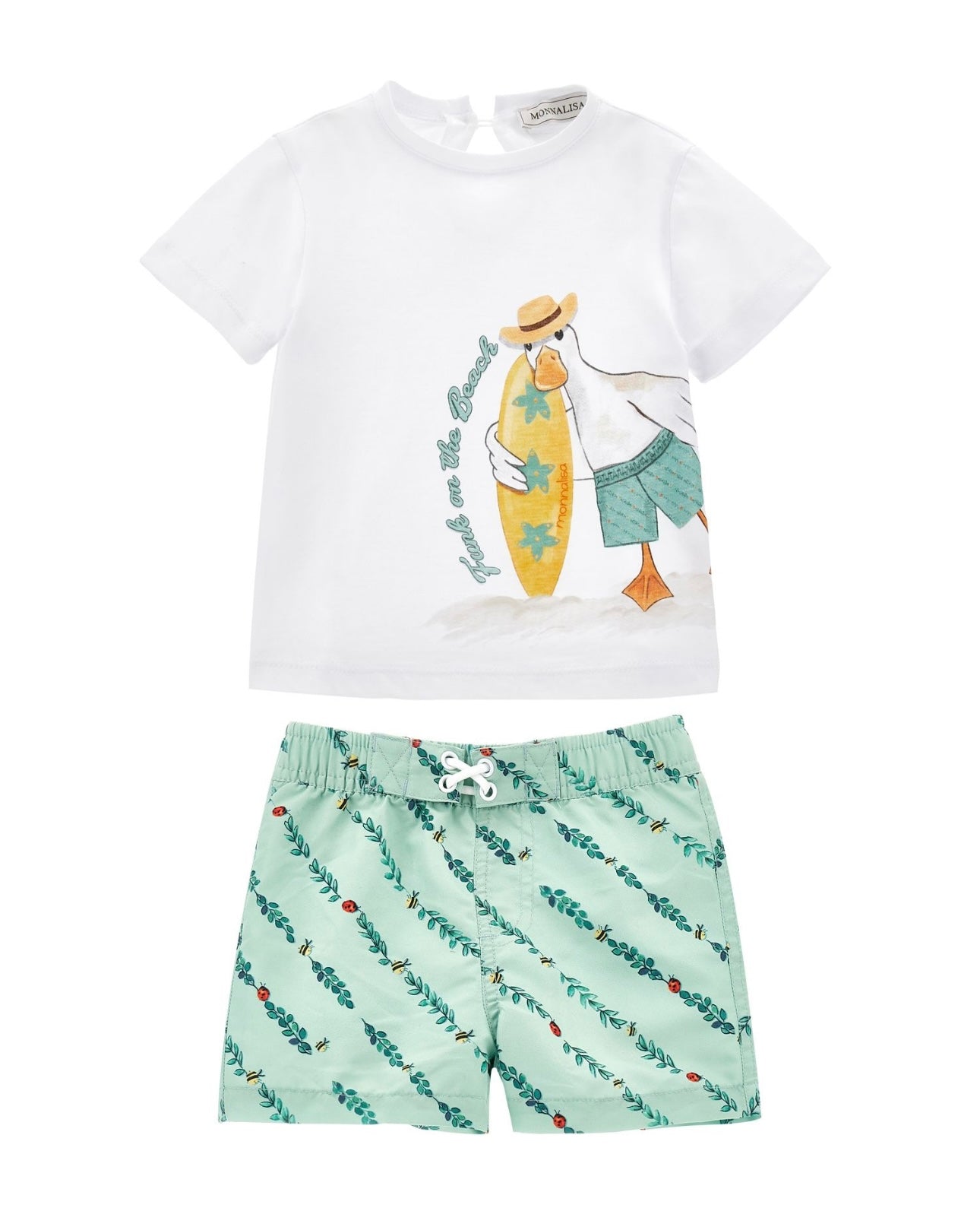 Monnalisa mint green duck swim short & T-shirt set