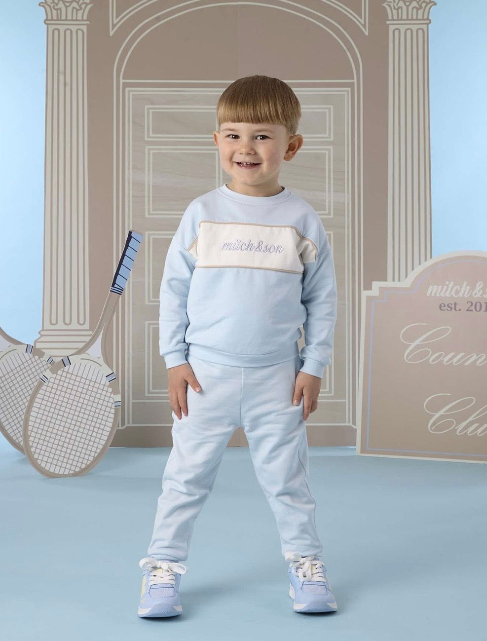 PRE ORDER - Mitch & Son Sean pale blue crew neck tracksuit set
