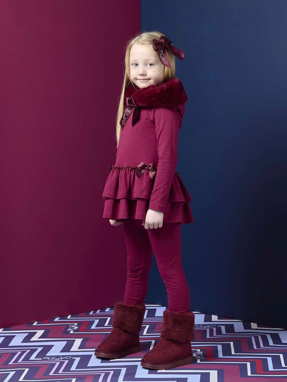 PRE ORDER - Adee Alina burgundy fur trim legging set