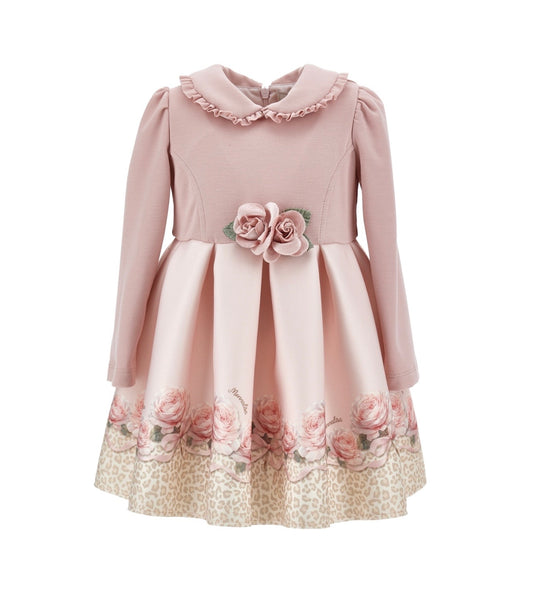 PRE ORDER - monnalisa pink roses leopard dress