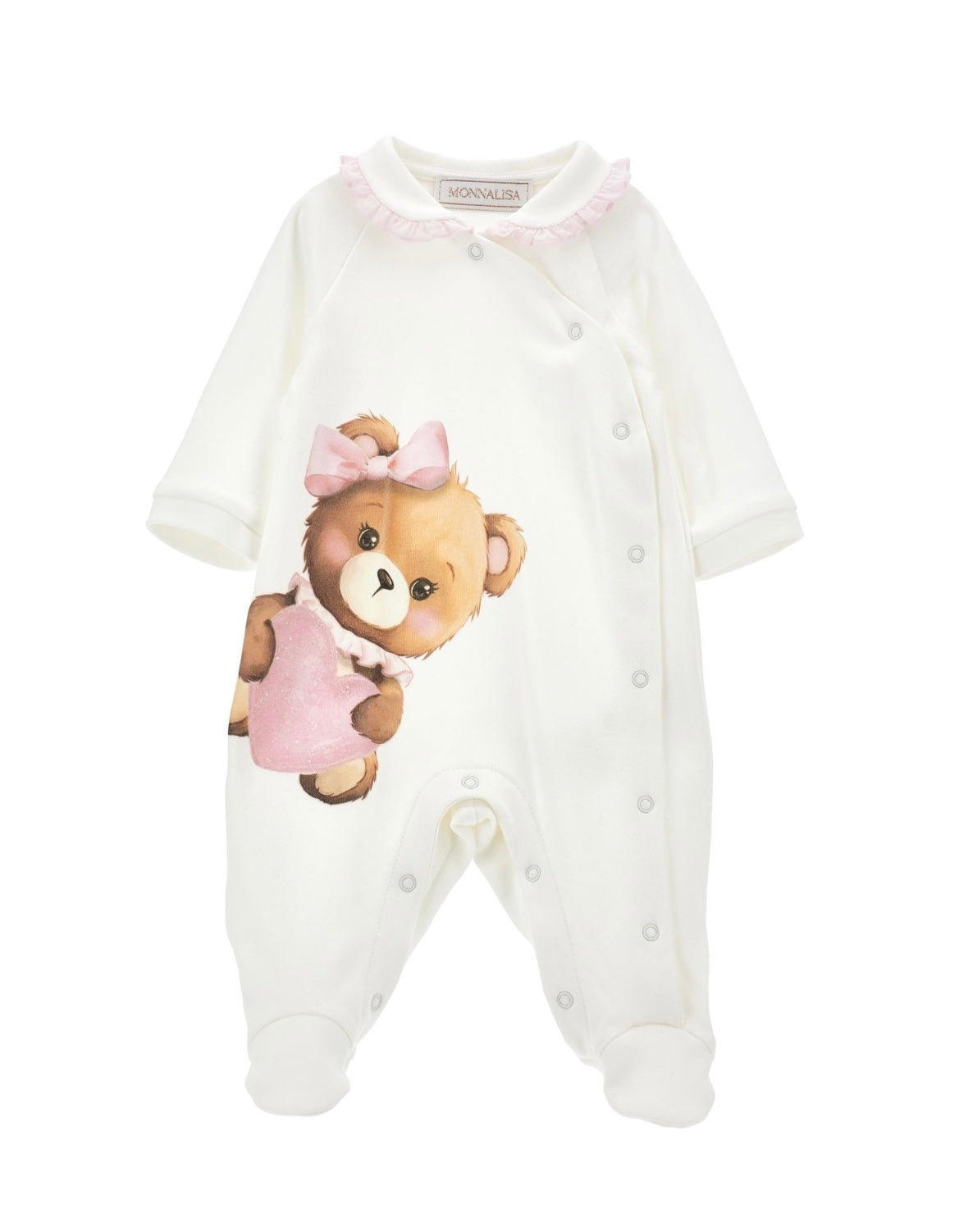 monnalisa Teddy & heart print babygrow - pink