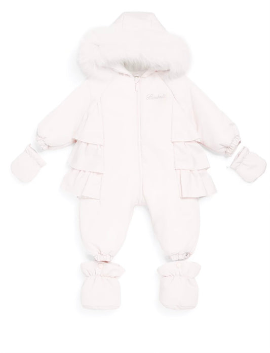Bimbalo white frilled fur hood snowsuit