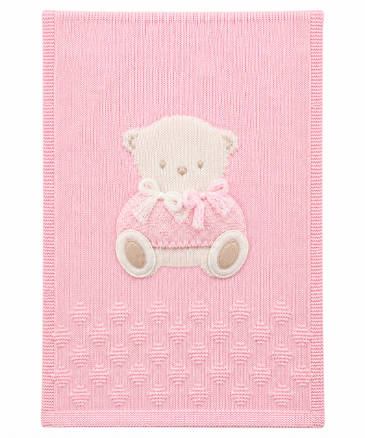 Bimbalo baby pink knitted Teddy blanket