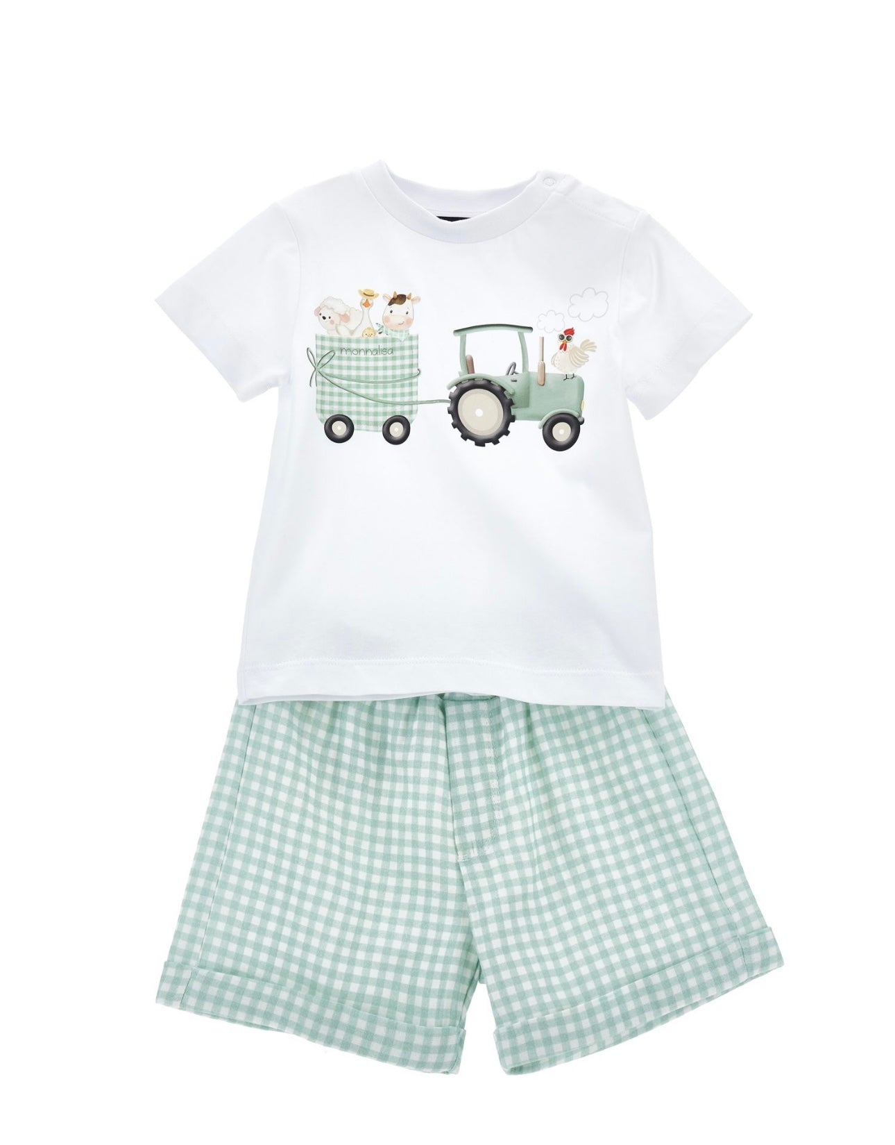 Monnalisa mint green check farm T-shirt & short set