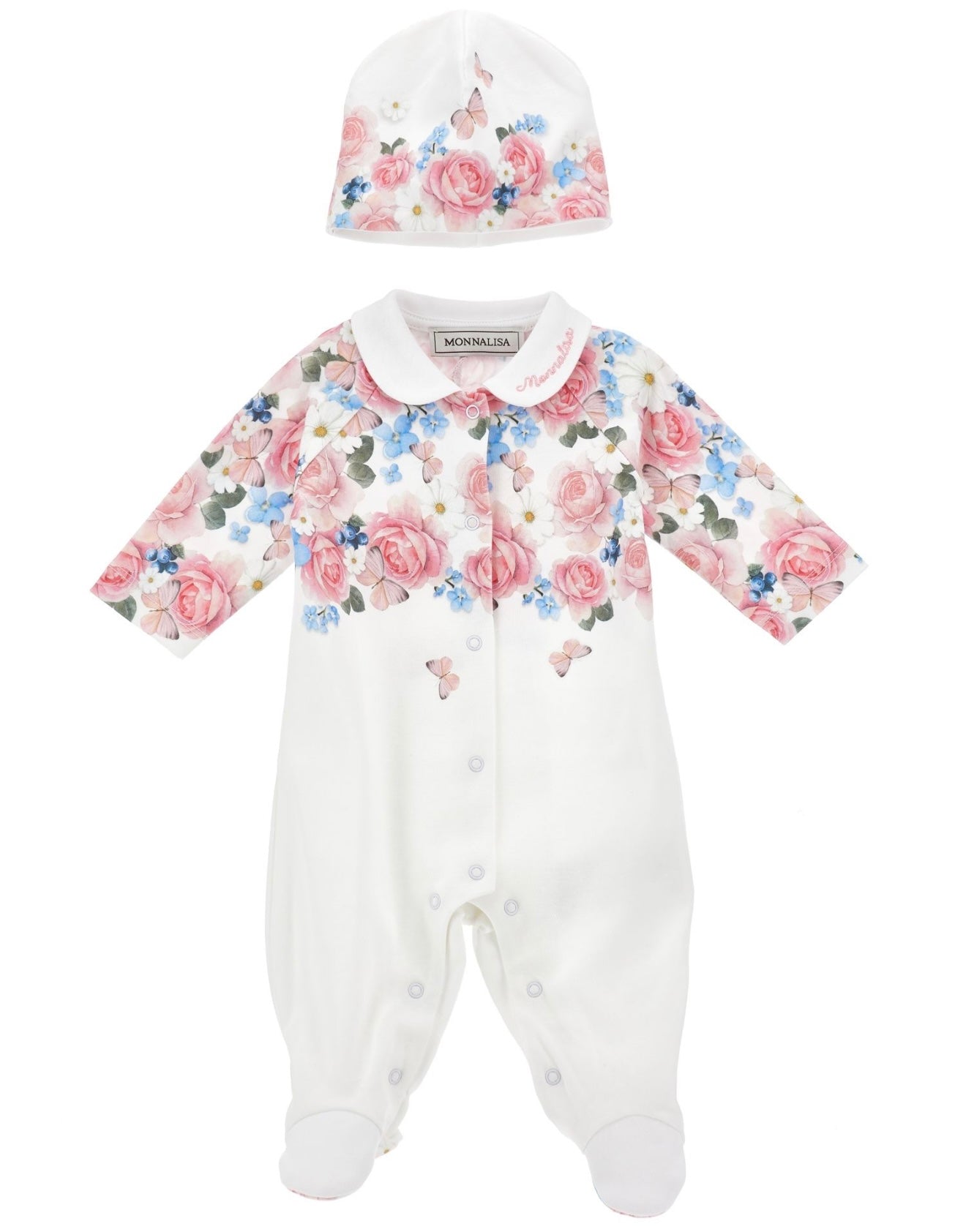 PRE ORDER - monnalisa pink floral butterfly babygrow & hat set
