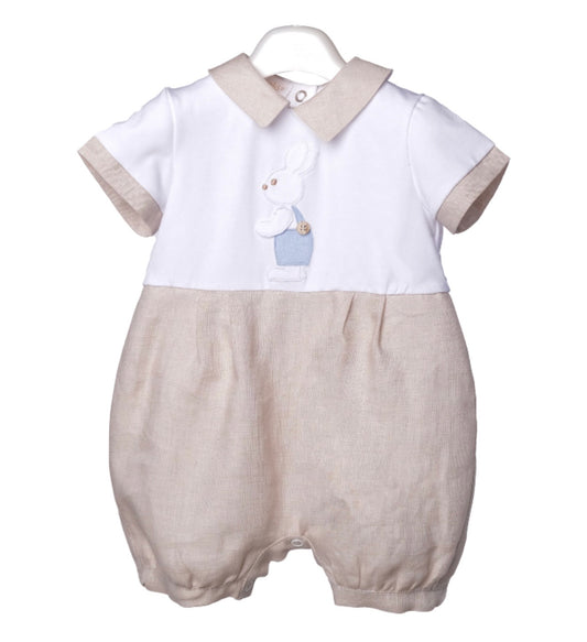 Bimbalo beige & white bunny cotton romper