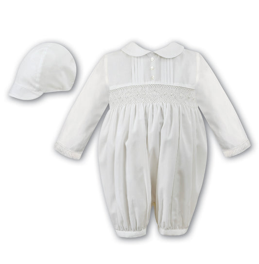 Sarah Louise white smocked suit & hat set