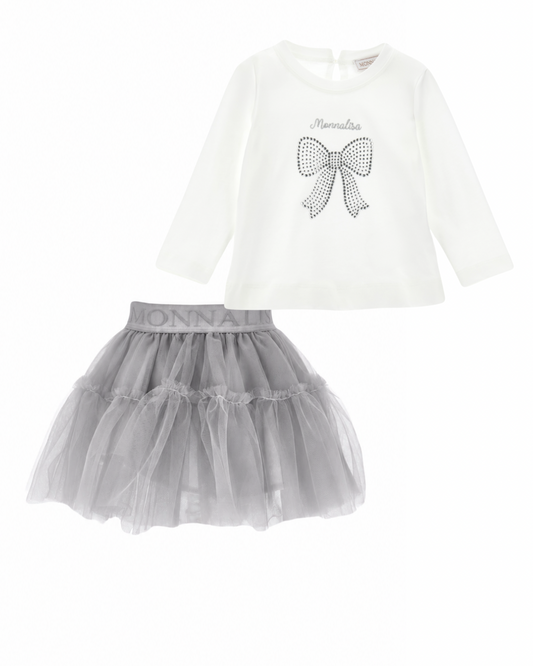 PRE ORDER - monnalisa silver bow skirt set