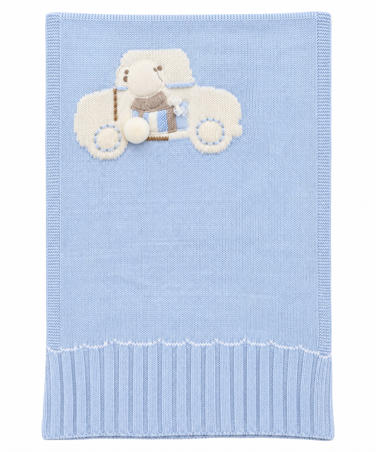 Bimbalo blue knitted car blanket