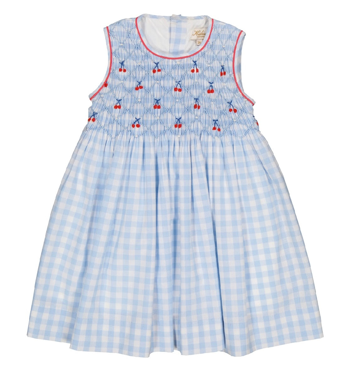 Kidiwi blue check Cherries ‘Emma’ smocked dress