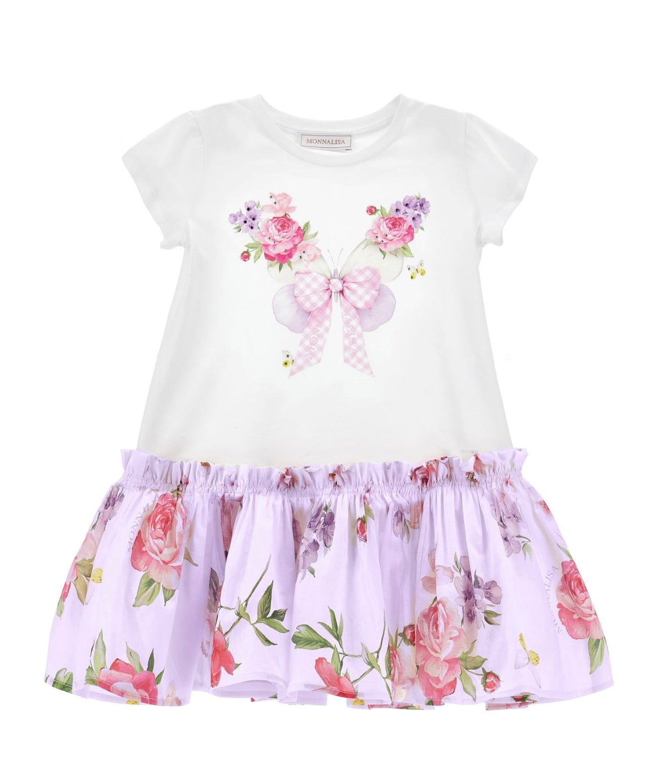 PRE ORDER - monnalisa white & purple floral bow T-shirt dress