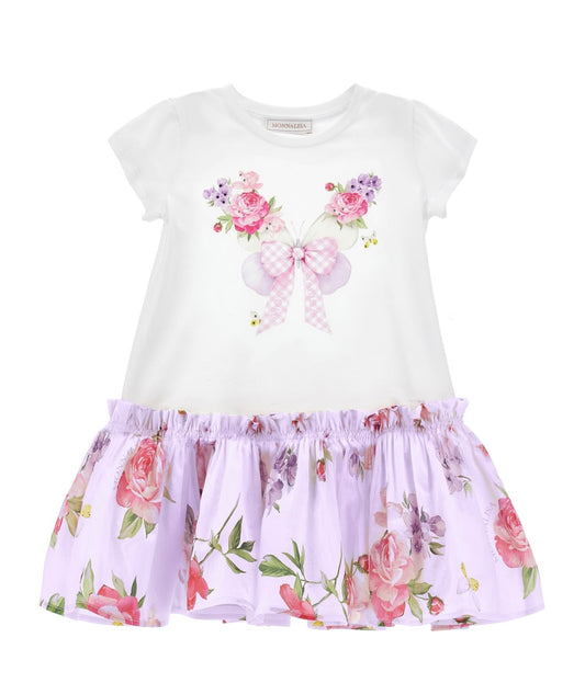 PRE ORDER - monnalisa white & purple floral bow T-shirt dress