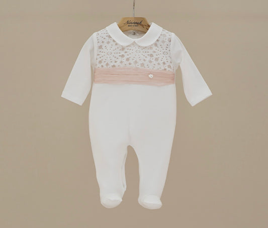 Ninnoah peach lace babygrow