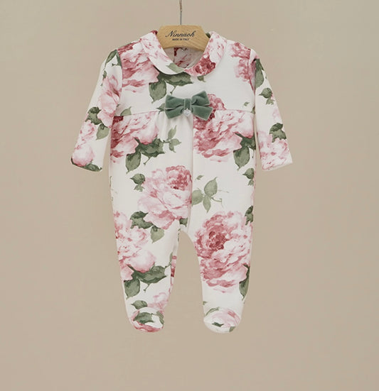 Ninnaoh all over roses print baby-grow