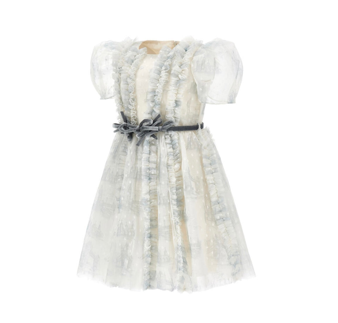 Monnalisa grey tulle & polka dot dress with belt