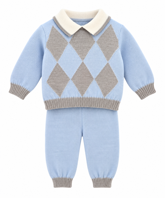 Bimbalo grey & blue diamond knit legging set