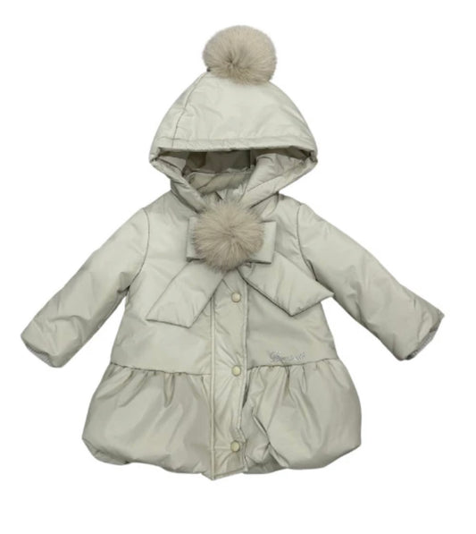 Bimbalo beige Pom-pom puffer coat
