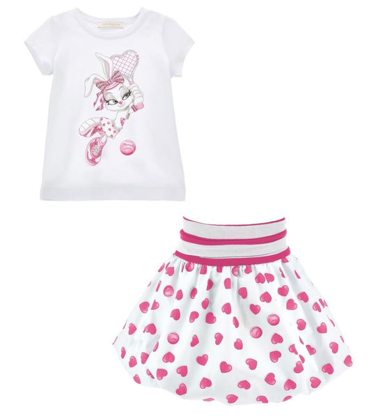 PRE ORDER - Monnalisa pink & white bunny tennis skirt sets