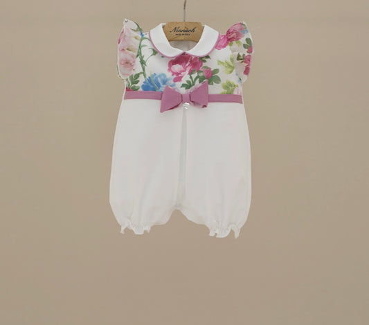 Ninnoah pink & blue roses romper