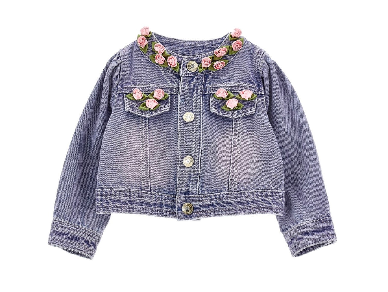 Monnalisa pink wash denim rose jacket