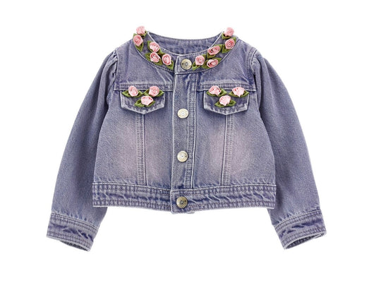 PRE ORDER - Monnalisa pink wash denim rose jacket