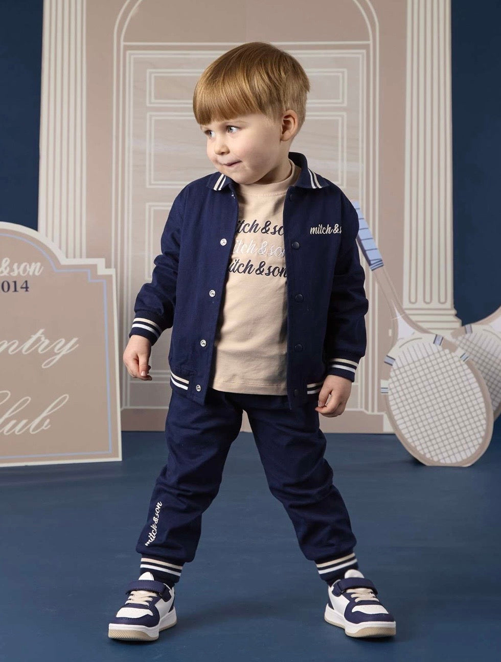 PRE ORDER - Mitch & son Navy and beige 3 piece tracksuit set