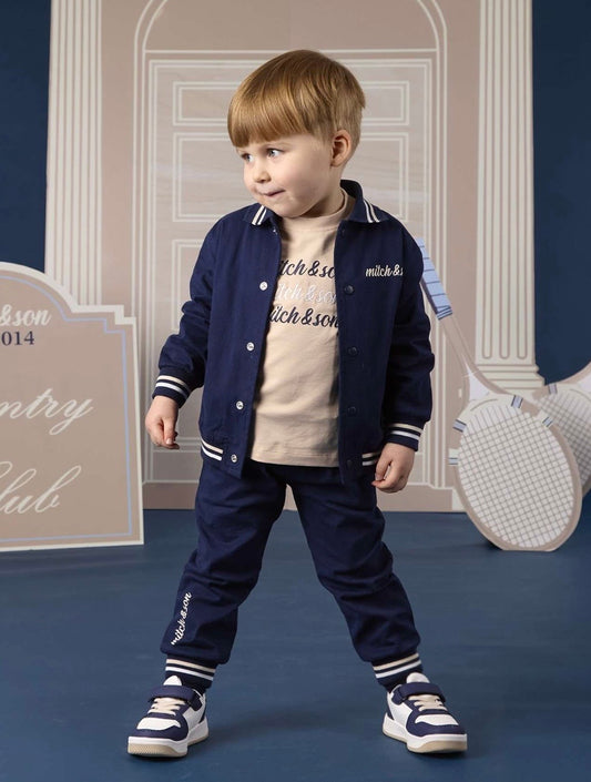 PRE ORDER - Mitch & son Navy and beige 3 piece tracksuit set