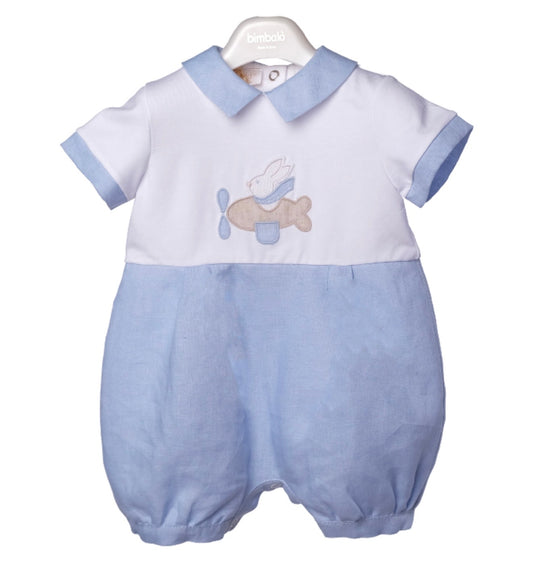 Bimbalo blue bunny aeroplane romper