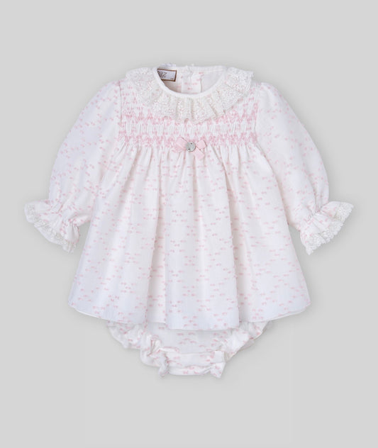 Paz Rodriguez baby pink & white dotted smocked dress set