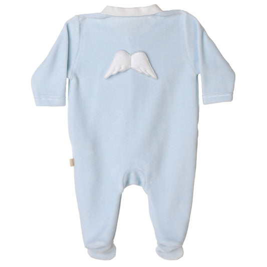 Baby gi blue velour angel wing babygrow