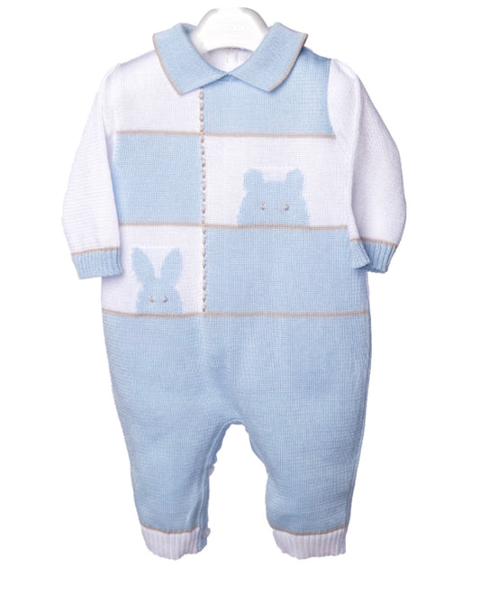Bimbalo blue & white knitted Teddy and bunny babygrow
