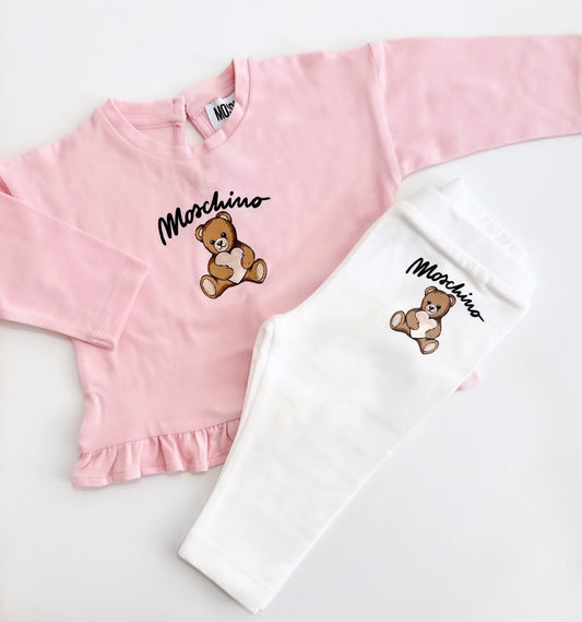 Moschino sugar rose & white teddy T-shirt and legging set